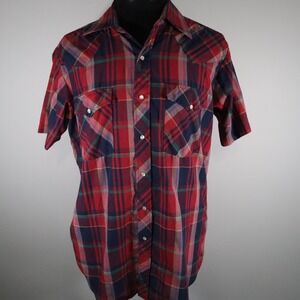 Williams Bay Shirt Mens Large Western‎ Cowboy Pearl Snap Red Plaid Short Sleeve